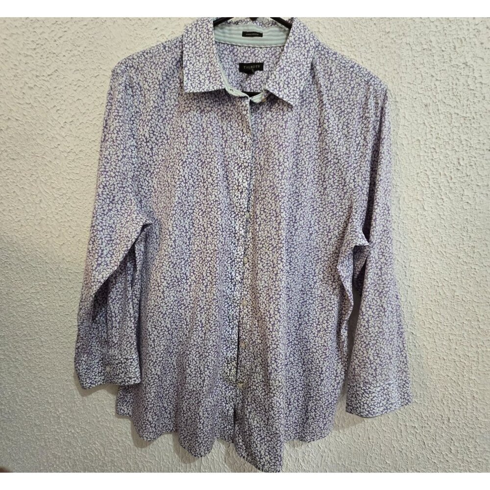 Talbots Women Wrinkle-Resistant Button-Up S 16 Purple Floral Pattern cottagecore